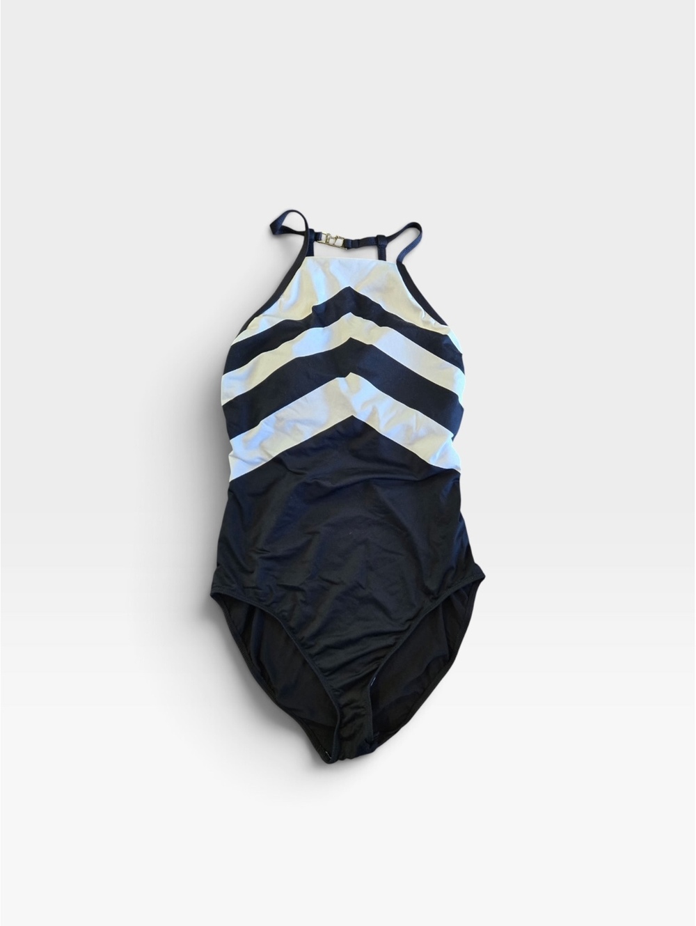 Lauren Ralph Lauren Black & White Chevron Halter One Piece Swimsuit